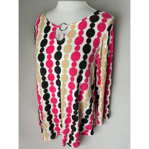 Ruby Rd Womens Petite Polka Dot Tunic Top Multicolor Quarter Sleeve Keyhole PM - Picture 10 of 10